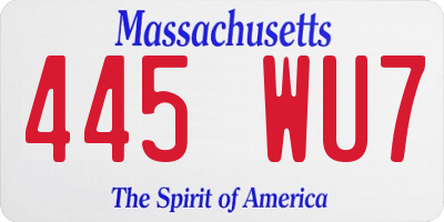 MA license plate 445WU7