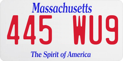 MA license plate 445WU9