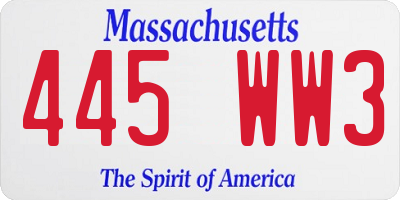 MA license plate 445WW3