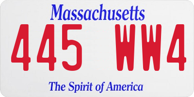 MA license plate 445WW4