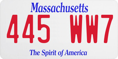 MA license plate 445WW7