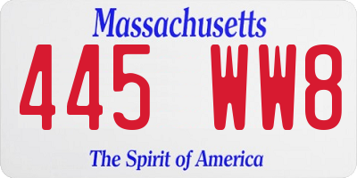 MA license plate 445WW8