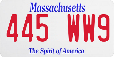 MA license plate 445WW9