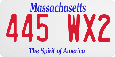 MA license plate 445WX2