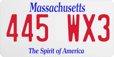 MA license plate 445WX3