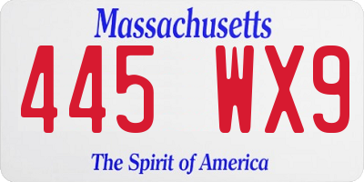 MA license plate 445WX9