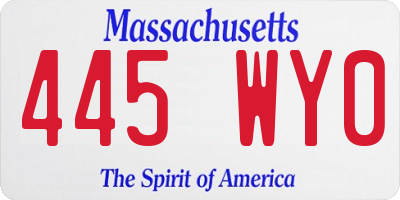 MA license plate 445WY0