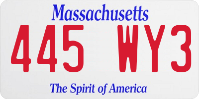 MA license plate 445WY3