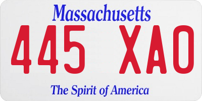 MA license plate 445XA0