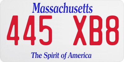 MA license plate 445XB8