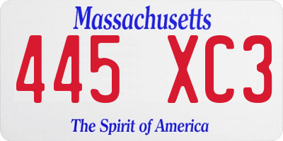 MA license plate 445XC3