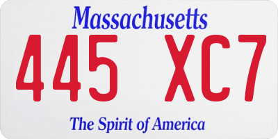 MA license plate 445XC7
