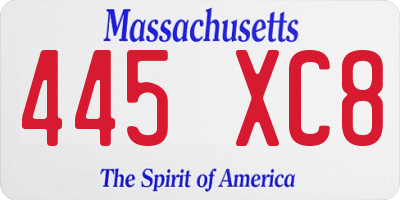 MA license plate 445XC8