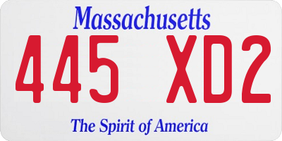 MA license plate 445XD2