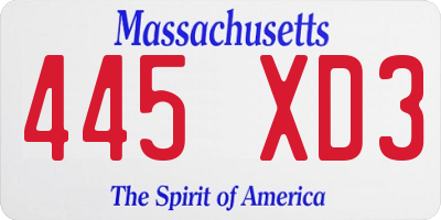 MA license plate 445XD3