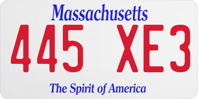 MA license plate 445XE3