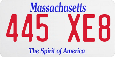 MA license plate 445XE8