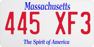 MA license plate 445XF3