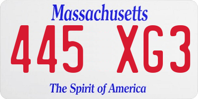 MA license plate 445XG3