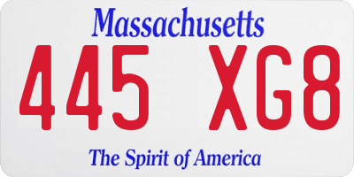 MA license plate 445XG8