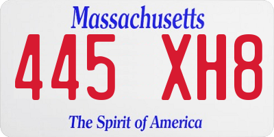 MA license plate 445XH8
