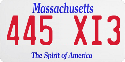 MA license plate 445XI3