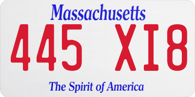 MA license plate 445XI8