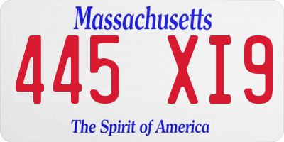 MA license plate 445XI9