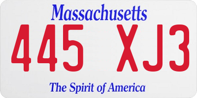 MA license plate 445XJ3