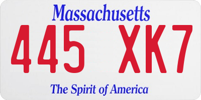 MA license plate 445XK7