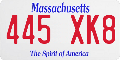 MA license plate 445XK8