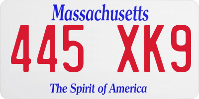 MA license plate 445XK9
