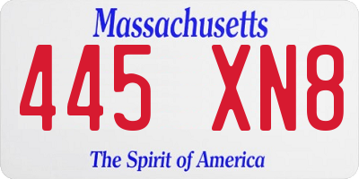 MA license plate 445XN8