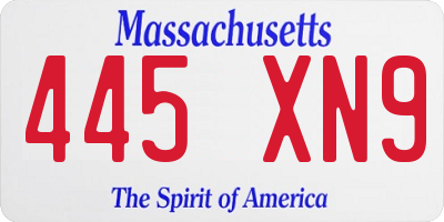 MA license plate 445XN9