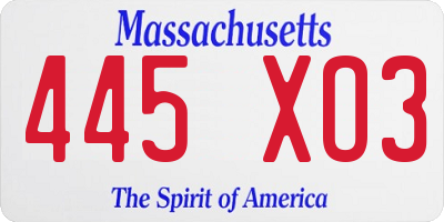 MA license plate 445XO3