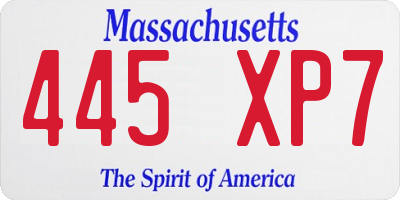 MA license plate 445XP7