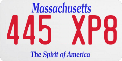 MA license plate 445XP8
