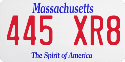 MA license plate 445XR8