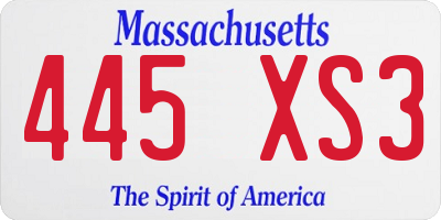 MA license plate 445XS3