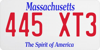 MA license plate 445XT3