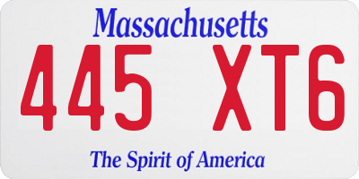 MA license plate 445XT6