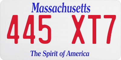 MA license plate 445XT7