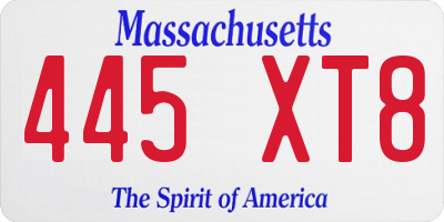 MA license plate 445XT8