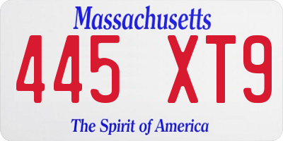 MA license plate 445XT9