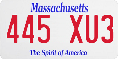 MA license plate 445XU3