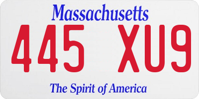 MA license plate 445XU9