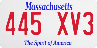 MA license plate 445XV3