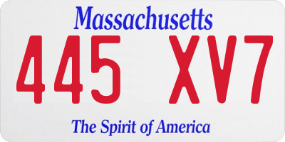 MA license plate 445XV7