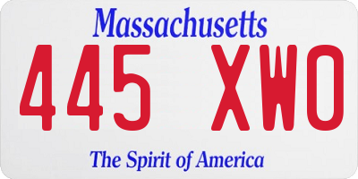 MA license plate 445XW0