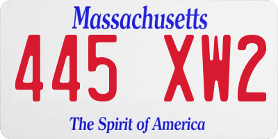 MA license plate 445XW2